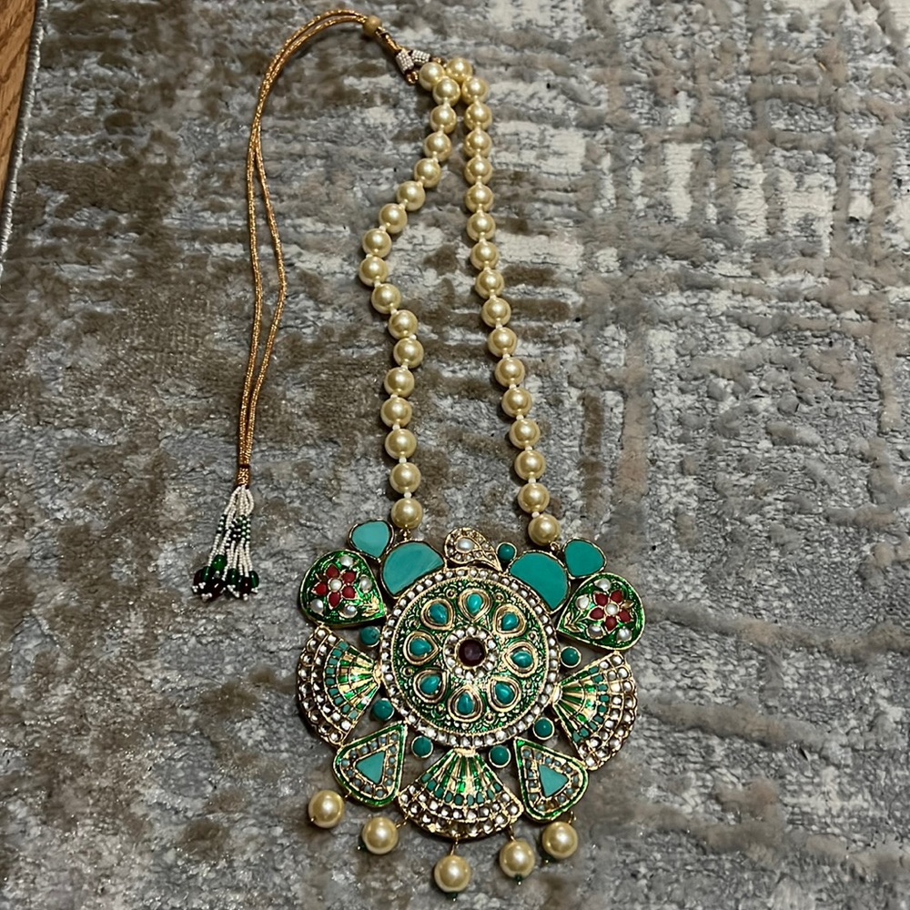 Turquoise/gold/red kundan Indian necklace